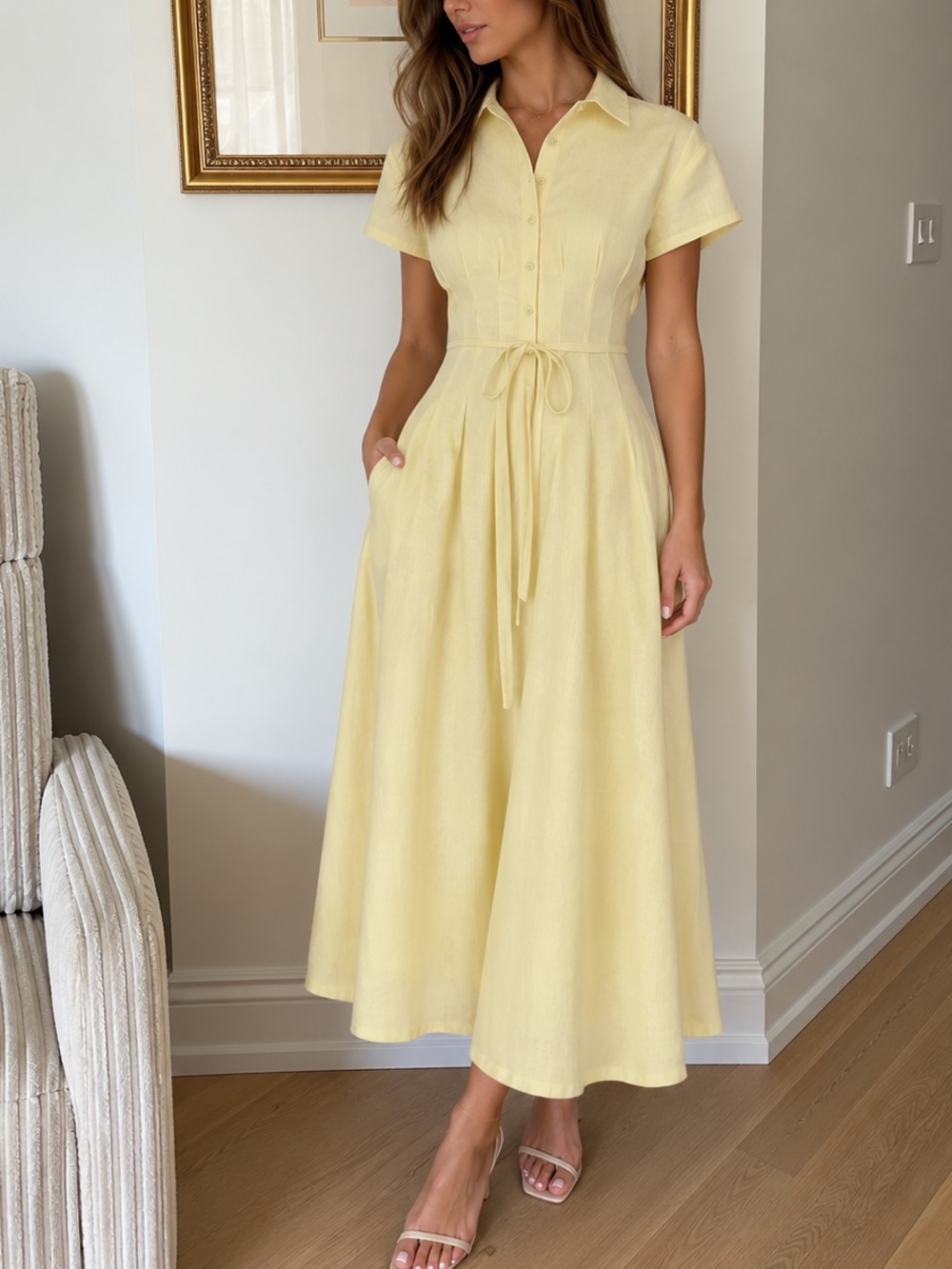 Meshki Pale Yellow Collared Maxi Dress
